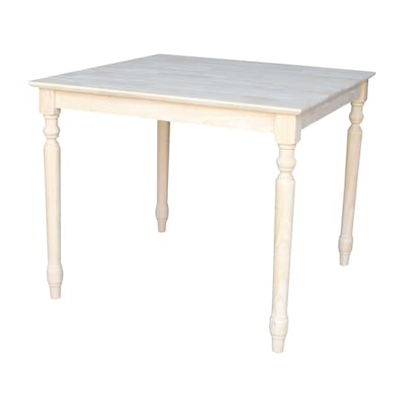International Concepts Square Solid Wood Top Table, Turned Legs, Unfinished, 36 W, 36 L, 30 in H, Wood, Unfinished K-3636-330T